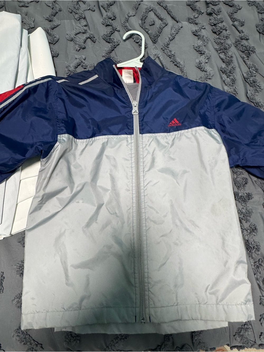 adidas Kids Navy and Light Gray Colorblock Windbreaker Jacket